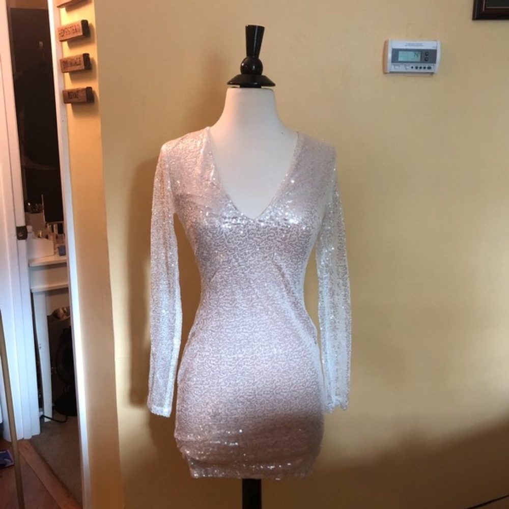 White Sequin low back dress  NWT